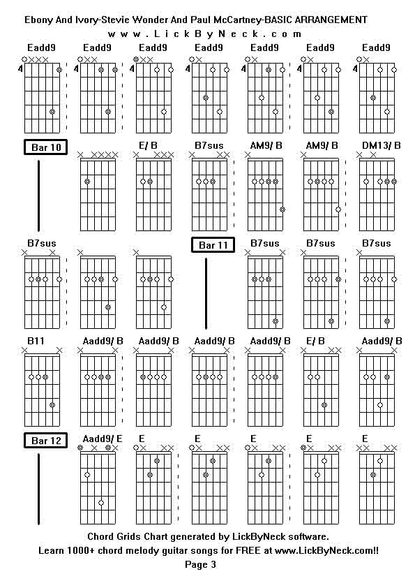 Chord Grids Chart of chord melody fingerstyle guitar song-Ebony And Ivory-Stevie Wonder And Paul McCartney-BASIC ARRANGEMENT,generated by LickByNeck software.